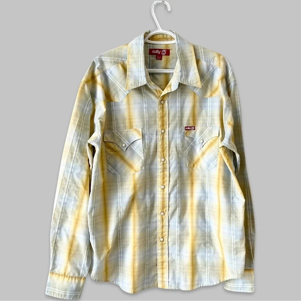 Salty Cotton Blend Plaid Western Button Down Shirt